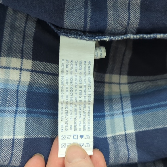 Forever 21 Blue and White Button Down Plaid Hooded Shirt Size Small - Picture 4 of 8